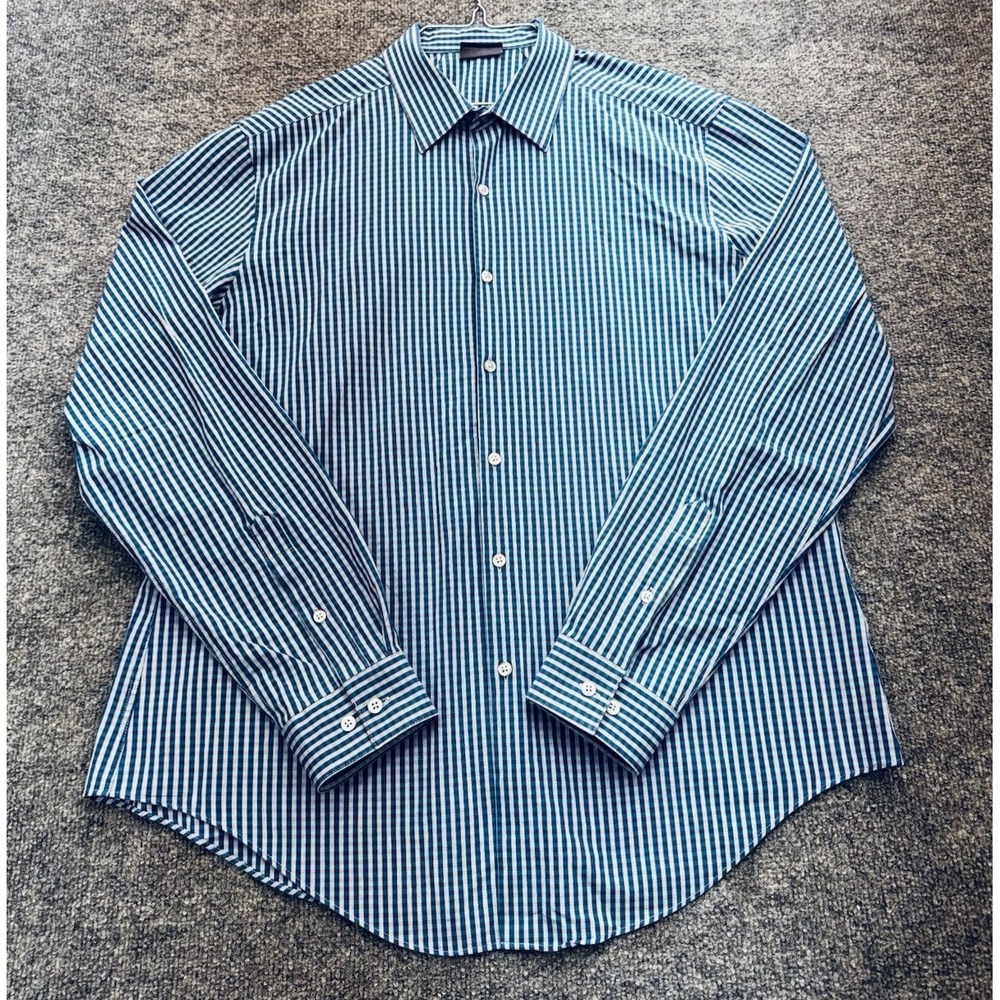 Van Heusen Flex Dress Shirt Mens Large 16-16.5 34/35 Blue Striped Slim Fit